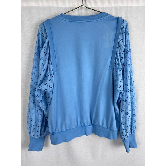 Anthropologie Top Blue Eyelet Lace Pullover Boho Chic Western Rodeo Feminine - Picture 4 of 8